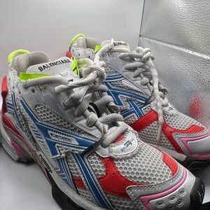 Balenciaga White and Red Runner Sneakers